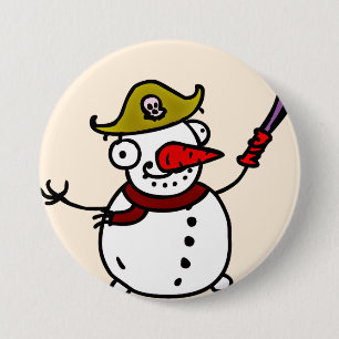 piratensnowman vrolijk kerstfeest ronde button 7,6 cm