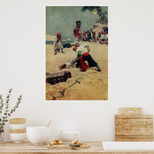 Piratenstrijd over schatten poster (Keuken)