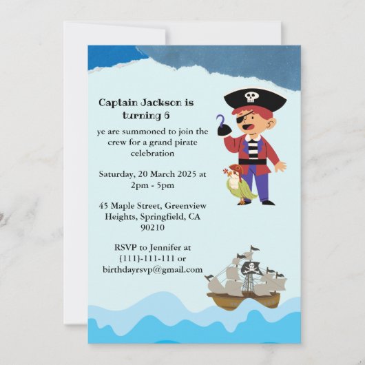 Piratenthema Verjaardagsfeest Uitnodiging (Voorkant)