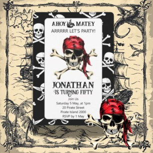 Piratenthema verjaardagsfeestje aquarel kaart