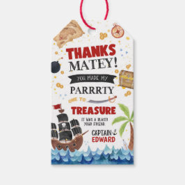 Piratenthema verjaardagsfeestje bedankkaartjes cadeaulabel