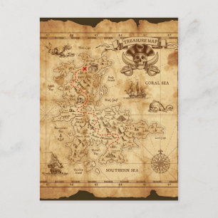 Piratentijd oude vintage schatkaart briefkaart
