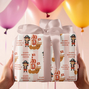 piratenverjaardag   Red Ship en kapitein Cadeaupapier