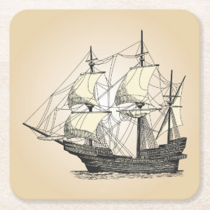 Piratenzeilschip Kartonnen Onderzetters