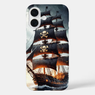 Piratenzeilschip met schedel en botten iPhone 16 hoesje