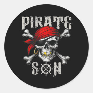 Piratenzoon Jolly Roger Vlag en schedelkruisbeende Ronde Sticker