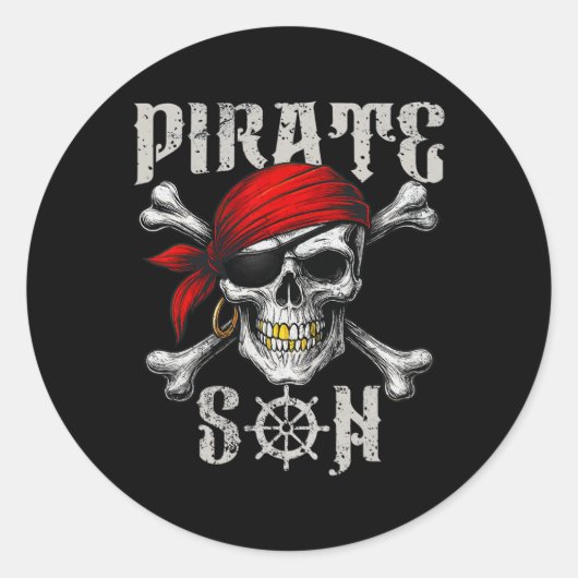 Piratenzoon Jolly Roger Vlag en schedelkruisbeende Ronde Sticker (Voorkant)