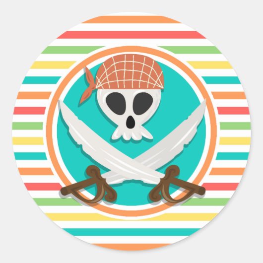 Piratenzwaarden; Heldere regenboogstrepen Ronde Sticker (Voorkant)