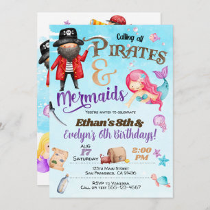 Pirates and Mermaid Birthday Invitation Kaart