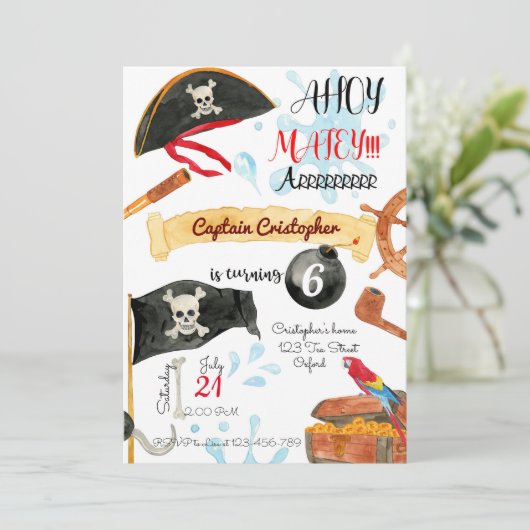 Pirates Birthday Invitation, Pirates Invitation Kaart (Staand voorkant)