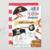 Pirates Birthday Invitation, Pirates Invitation Kaart (Voorkant / Achterkant)