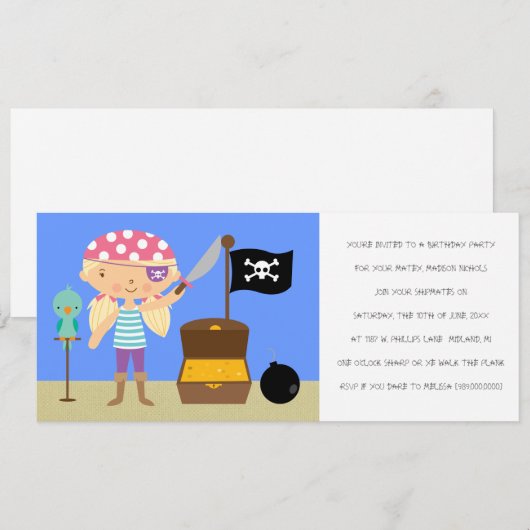 Pirates Birthday Party Invitations (voor meisjes) Kaart (Voorkant / Achterkant)