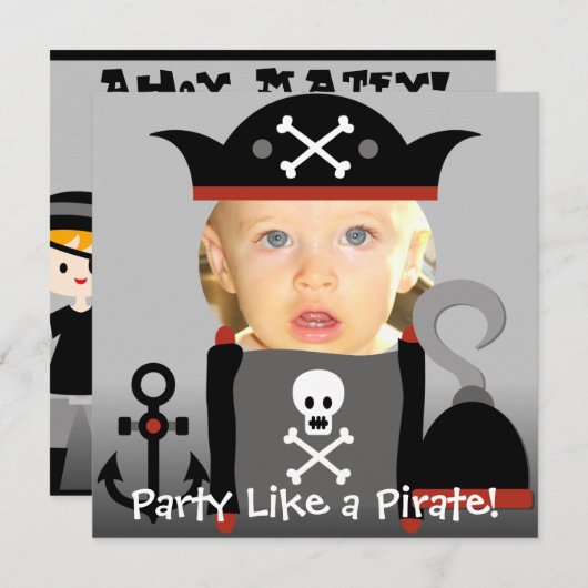 Pirates Boy party als een pirate Birthday nodigt Kaart (Voorkant / Achterkant)