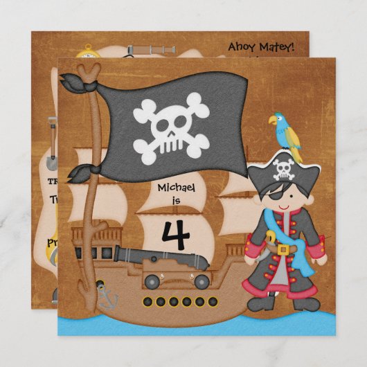 Pirates Boy Pirate Ship Birthday Invitations Kaart (Voorkant / Achterkant)