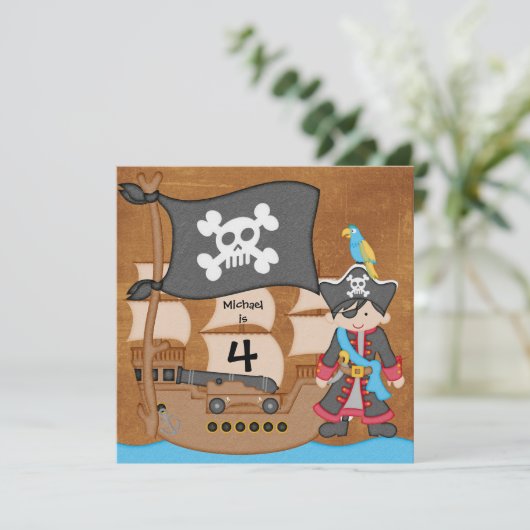 Pirates Boy Pirate Ship Birthday Invitations Kaart (Staand voorkant)