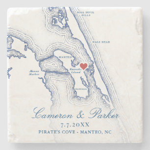 Pirate's Cove Trouw Manteo Kaart Navy Blauwe Favor Stenen Onderzetter