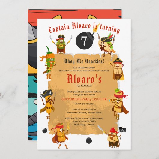 Pirates Fiesta Funny Pirate Cartoon Verjaardagsfee Kaart (Voorkant / Achterkant)