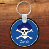 Pirates Flag & Ship Kapitein, schedel in Pet / bla Sleutelhanger (Voorkant)