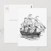 Pirates Galleon, Schets van een schip van 74 Pist Briefkaart (Voorkant / Achterkant)