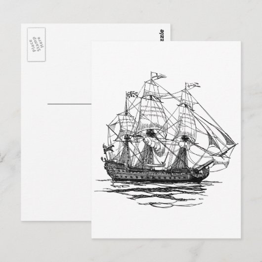 Pirates Galleon, Schets van een schip van 74 Pist Briefkaart (Voorkant / Achterkant)