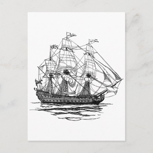 Pirates Galleon, Schets van een schip van 74 Pist Briefkaart (Voorkant)