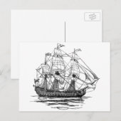  Pirates Galleon, Schets van een schip van 74 Pist Briefkaart (Voorkant / Achterkant)
