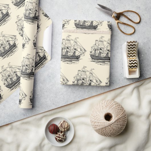  Pirates Galleon, Schets van een schip van 74 Pist Cadeaupapier (Crafts)