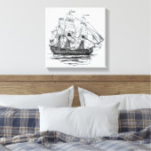  Pirates Galleon, Schets van een schip van 74 Pist Canvas Afdruk (Insitu (Slaapkamer))