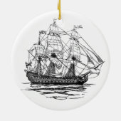  Pirates Galleon, Schets van een schip van 74 Pist Keramisch Ornament (Achterkant)