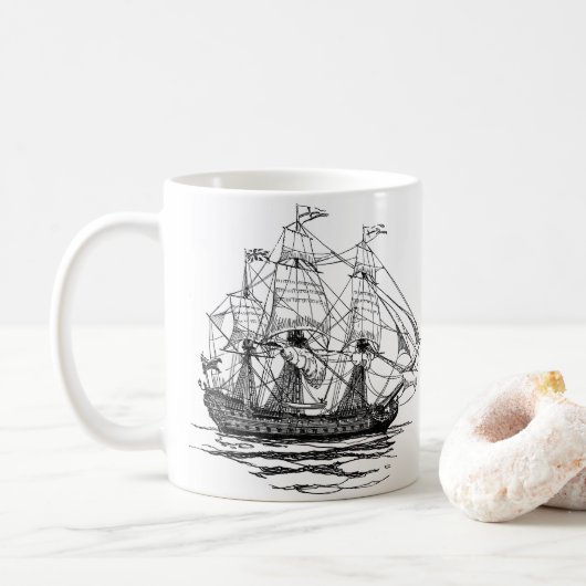  Pirates Galleon, Schets van een schip van 74 Pist Koffiemok (Met donut)