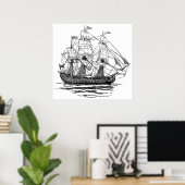  Pirates Galleon, Schets van een schip van 74 Pist Poster (Thuiskantoor)