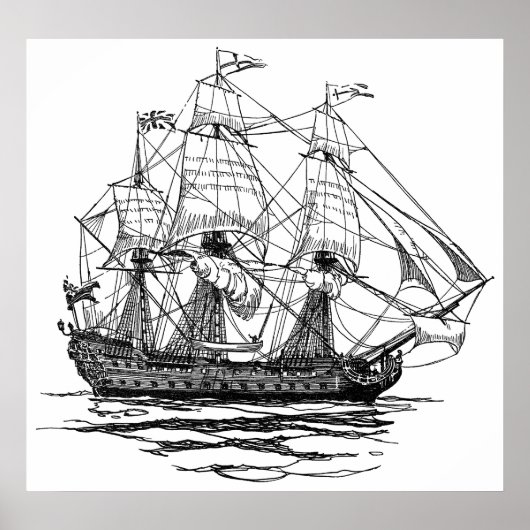  Pirates Galleon, Schets van een schip van 74 Pist Poster (Voorkant)