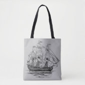  Pirates Galleon, Schets van een schip van 74 Pist Tote Bag (Voorkant)