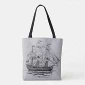  Pirates Galleon, Schets van een schip van 74 Pist Tote Bag (Achterkant)