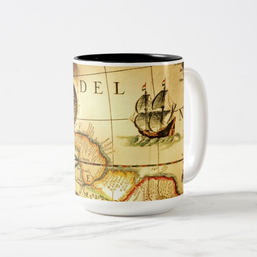 Pirates Gold Treasure Map Tweekleurige Koffiemok (Voorkant rechts)