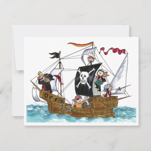 PIRATES PARTIJ THEME SHIP SAILS JR FLAG INVITATION KAART (Voorkant)