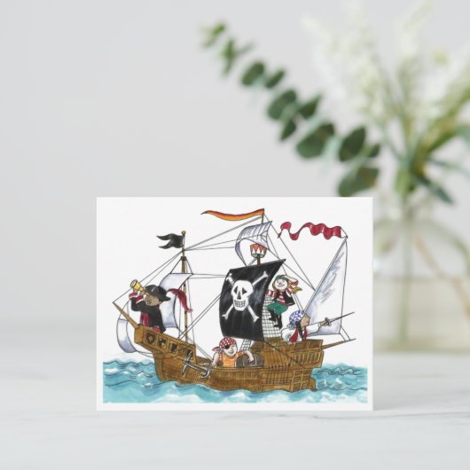 PIRATES PARTIJ THEME SHIP SAILS JR FLAG INVITATION KAART (Staand voorkant)