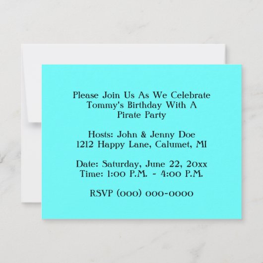 PIRATES PARTIJ THEME SHIP SAILS JR FLAG INVITATION KAART (Achterkant)