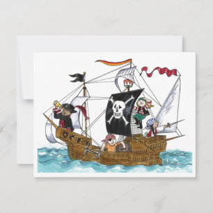 PIRATES PARTIJ THEME SHIP SAILS JR FLAG INVITATION KAART