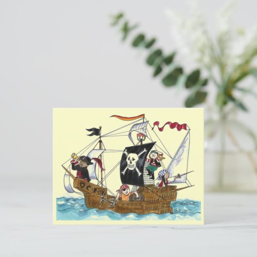 PIRATES PARTIJ THEME SHIP SAILS JR FLAG INVITATION KAART (Staand voorkant)