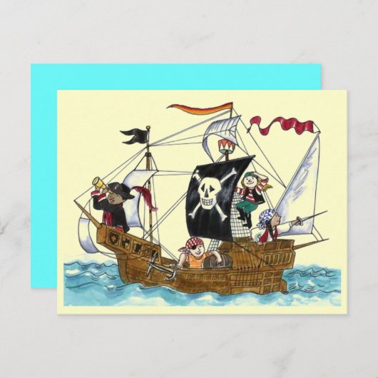 PIRATES PARTIJ THEME SHIP SAILS JR FLAG INVITATION KAART (Voorkant / Achterkant)