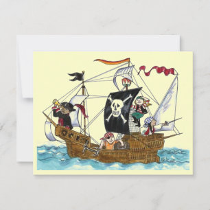 PIRATES PARTIJ THEME SHIP SAILS JR FLAG INVITATION KAART