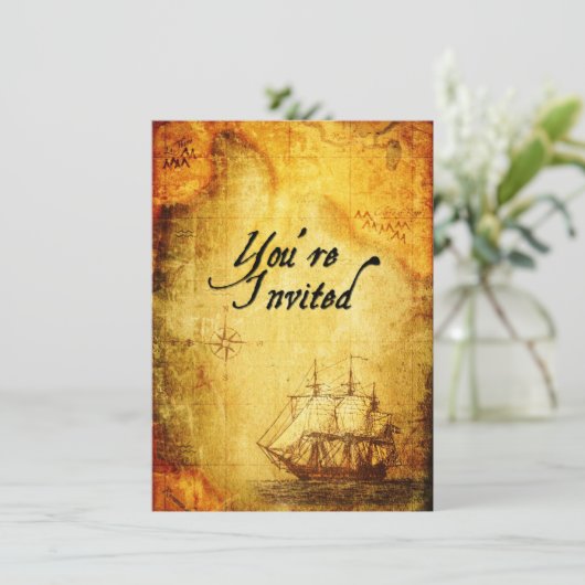 Pirates Party Invite op Antiek kaart (Staand voorkant)