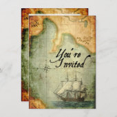 Pirates Party Invite op Antiek kaart (Voorkant / Achterkant)