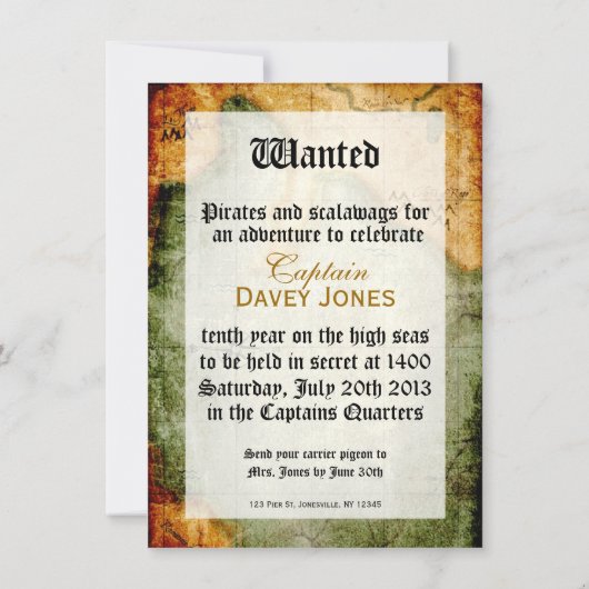 Pirates Party Invite op Antiek kaart (Achterkant)