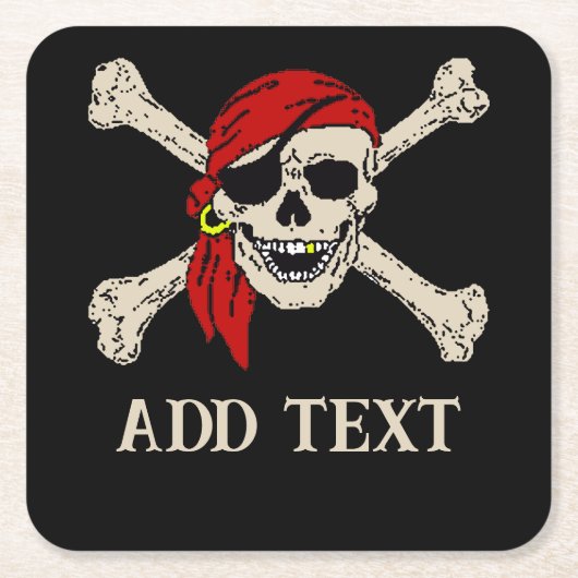 Pirates Skull Onderzetter, voeg tekst toe, Kartonnen Onderzetters (Voorkant)
