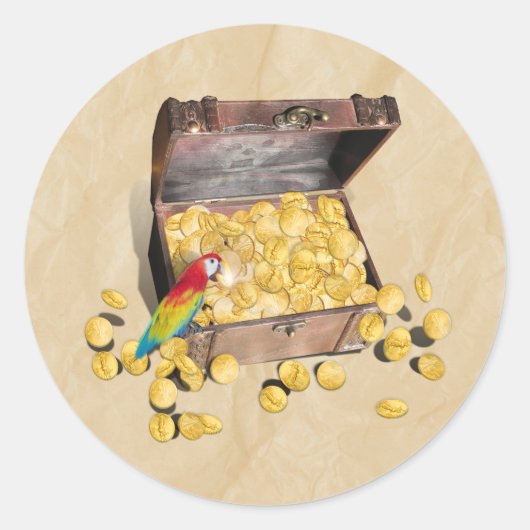 Pirate's Treasure Chest on Crinkle Paper Ronde Sticker (Voorkant)