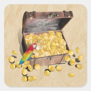 Pirate's Treasure Chest on Crinkle Paper Vierkante Sticker