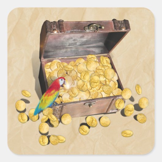 Pirate's Treasure Chest on Crinkle Paper Vierkante Sticker (Voorkant)