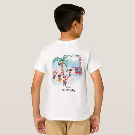 Pirates Treasure Hunt Avontuur Kaart Kids Verjaard T-shirt (Achterkant volledig)